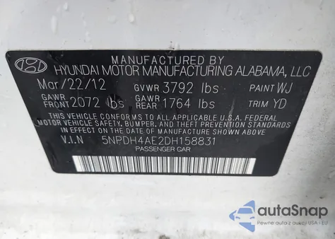 2013 Hyundai Elantra Limited from USA, damaged, VIN 5NPDH4AE2DH158831